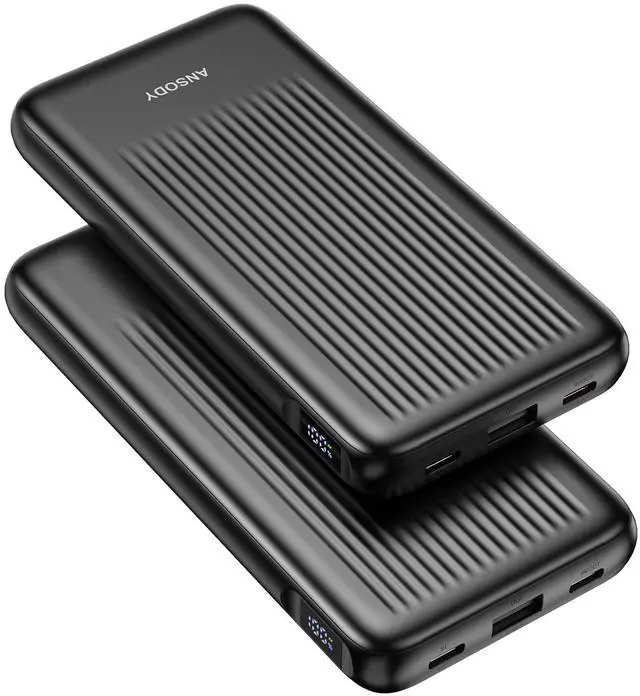 Main image of Ansody 2-Pack Portable Charger, 10000mAh 22.5W Compact USB C Power Bank Fast Charging with 2 Outputs & 2 Inputs, LED Display Battery Pack Compatible with iPhone Samsung iPad Tablets, Black & Black
