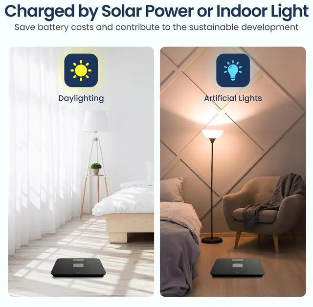 Alt view image 3 of 7 - TIPRE Solar Powered Weight Scale with Endless Power, Scale for Body Weight, Electronic Bathroom Scale for Weight Loss, Digital Weighing Scale with 0.1lb Accuracy No Battery Required, 400lb/180kg