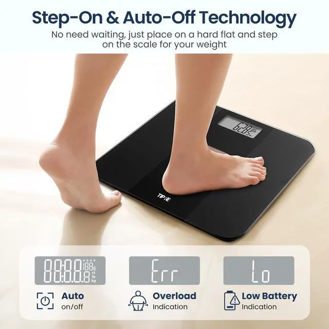 Alt view image 6 of 7 - TIPRE Solar Powered Weight Scale with Endless Power, Scale for Body Weight, Electronic Bathroom Scale for Weight Loss, Digital Weighing Scale with 0.1lb Accuracy No Battery Required, 400lb/180kg