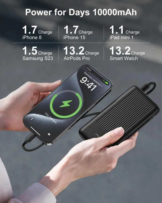 Alt view image 5 of 7 - Ansody 2-Pack Portable Charger, 10000mAh 22.5W Compact USB C Power Bank Fast Charging with 2 Outputs & 2 Inputs, LED Display Battery Pack Compatible with iPhone Samsung iPad Tablets, Black & Black