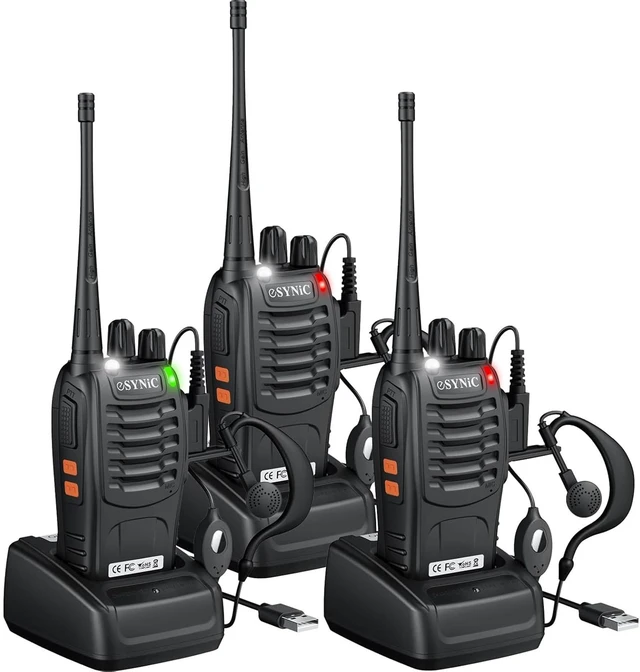 Main image of eSynic 3-Pack Rugged Walkie Talkies-Up to 3 Miles Long Range Talking | 16CH-Compact Design-Rechargeable Designed -Rain-Resistant-Easy to Carry for Job Site/Camping/Hiking/Cruise Ships
