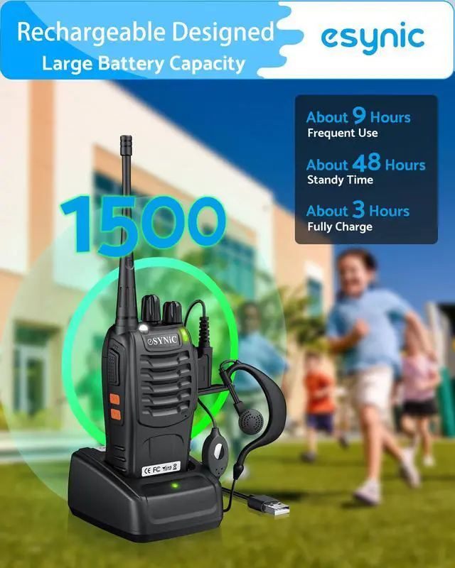 Alt view image 3 of 7 - 5-Pack Rainproof Walkie Talkies Adults & Kids-3 Miles Long Range 16CH Compact Walky Talky-Hand Free VOX-1500mAh Rechargeable Battery-5 Headsets&Flashlight-Easy to Use for Indoor/Camping/Hiking