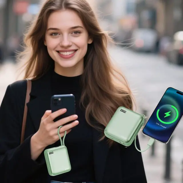 Alt view image 7 of 7 - Hichain Portable Charger with Dual Built-in Cables 10000mAh Small Power Bank 22.5W Fast Charging Mini Powerbank LED Display Travel Essential Battery Pack for iPhone 17 16 15 14 13 All Series Green