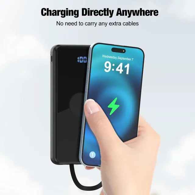 Alt view image 5 of 7 - TXQX Portable Charger with Built in Cables,High Speed Power Bank 10000mAh Travel Battery Pack 5 Outputs 3 Inputs Portable Phone Charger Backup Battery for iPhone, Samsung, iPad,Tablets (Black)