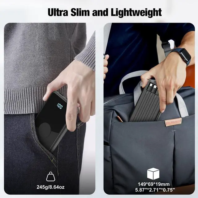 Alt view image 6 of 7 - TXQX Portable Charger with Built in Cables,High Speed Power Bank 10000mAh Travel Battery Pack 5 Outputs 3 Inputs Portable Phone Charger Backup Battery for iPhone, Samsung, iPad,Tablets (Black)