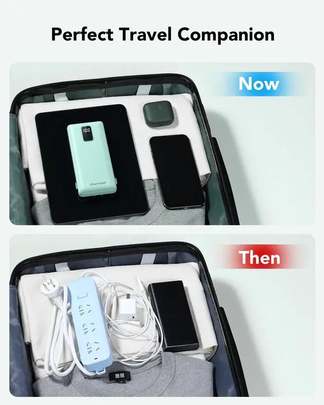 Alt view image 6 of 7 - charmast Portable Charger with Built-in Cables and Plug, 10000mAh USB C Power Bank Fast Charging, External Battery Pack Slim, Travel Essentials Compatible with iPhones, Samsung Galaxy, iPad