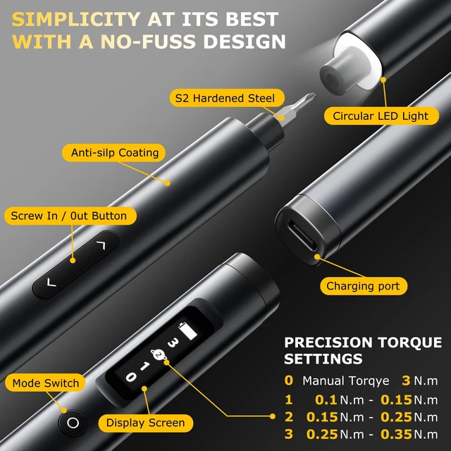 Alt view image 2 of 6 - SUFICY 3.7V Mini Electric Screwdriver, 57-in-1 Magnetic Screwdriver Set, Precision Screwdriver Set, Cordless Screwdriver with LED Light, 3 Torque Settings Repair Tool Set for Phone Camera Laptop Watch