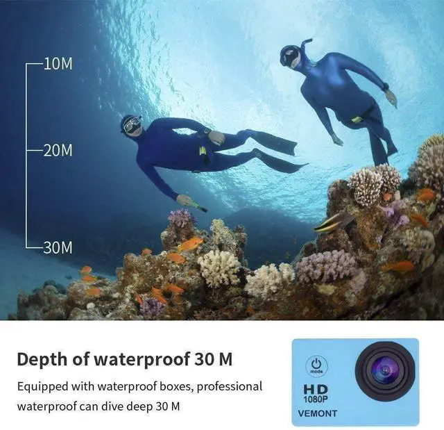 Alt view image 4 of 7 - Action Camera, 1080P 12MP Sports Camera Full HD 2.0 Inch Action Cam 30m/98ft Underwater Waterproof Camera with Mounting Accessories Kit