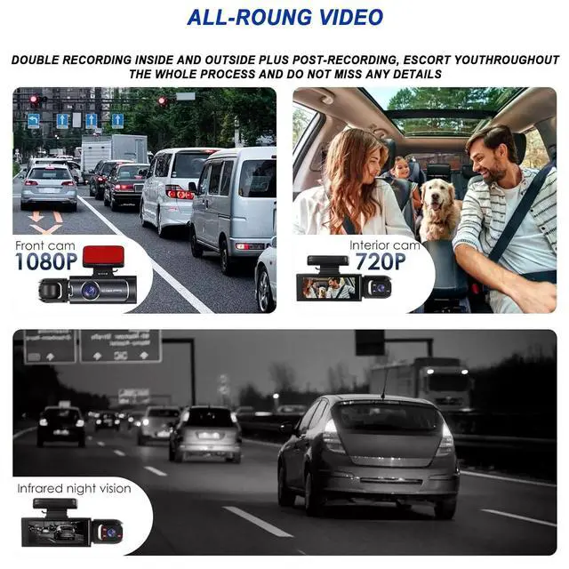 Alt view image 3 of 6 - YOVDA 1080P Dual Camera Dash Cam for Cars, Driving Recorder with IR Night Vision, Loop Recording, Wide Angle Lens - 3.16 Inch IPS Screen,Parking Mode, Car Camera with 32GB TF Card