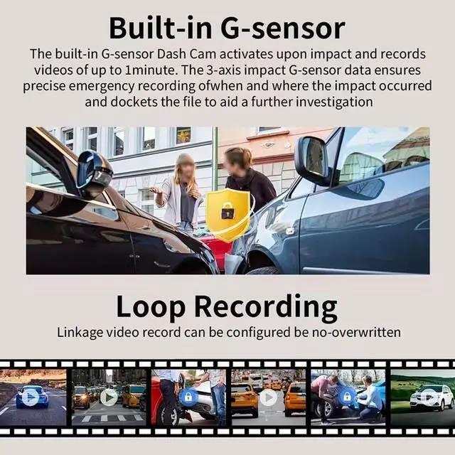 Alt view image 4 of 6 - YOVDA 1080P Dual Camera Dash Cam for Cars, Driving Recorder with IR Night Vision, Loop Recording, Wide Angle Lens - 3.16 Inch IPS Screen,Parking Mode, Car Camera with 32GB TF Card