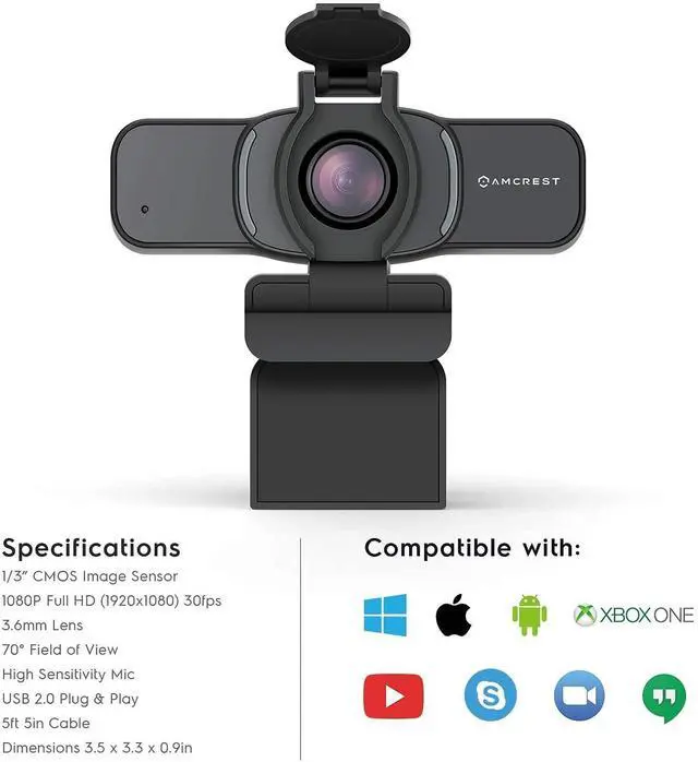 Alt view image 6 of 7 - Amcrest 1080P Webcam with Microphone & Privacy Cover, Web Cam USB Camera, Computer HD Streaming Webcam for PC Desktop & Laptop w/Mic, Wide Angle Lens & Large Sensor for Superior Low Light (AWC201-B)