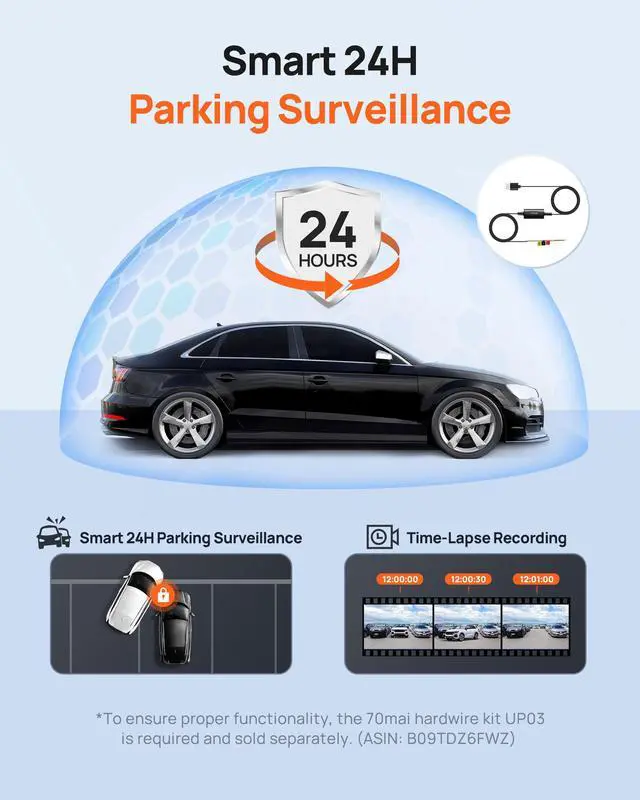 Alt view image 5 of 7 - 70mai Dash Cam M310, Dash Camera for Cars 1296P QHD, Smart Dash Cam Front Built in WiFi, 130° Wide-Angle FOV, WDR, Night Vision, iOS/Android Mobile App, Loop Recording, Parking Monitor, Time-Lapse