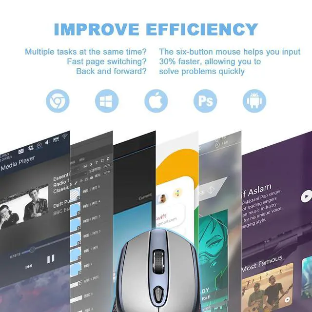 Alt view image 5 of 7 - cimetech Wireless Mouse, Silent 2.4G Computer Mice Cordless with 3 Adjustable DPI,Ergonomic Mouse for Laptops, Desktops,PC, Notebook,ChromeBook, Galaxy Book,-Grey