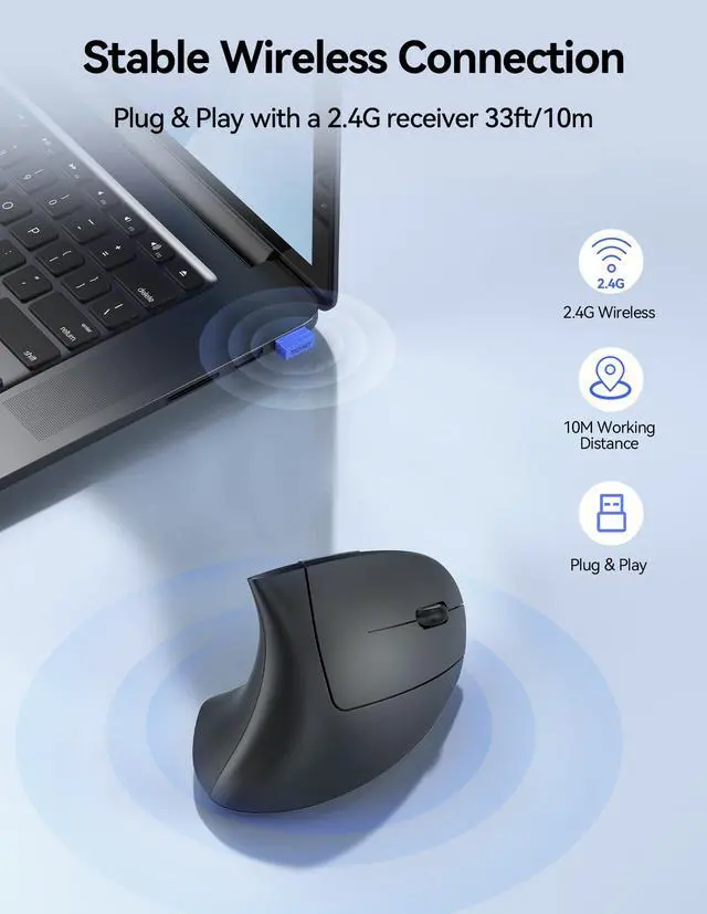 Alt view image 4 of 7 - TECKNET Ergonomic Wireless Mouse, Rechargeable Mouse Wireless Silent for Carpal Tunnel Right Hand, 2.4GHz USB Vertical Mouse Wireless for Laptop, 5 Adjustable 4800 DPI, Computer, MacBook, Desktop