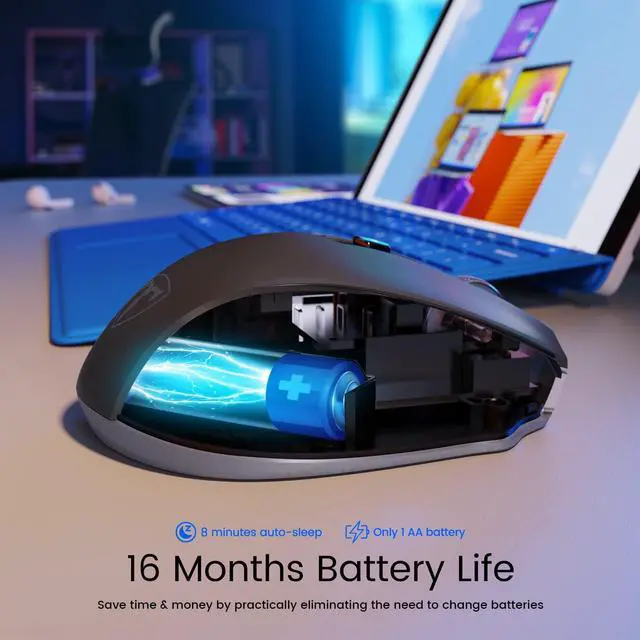Alt view image 5 of 7 - Wireless Mouse, D-09 Computer Mouse USB Cordless Mice for Laptop, Ergo Grips, Lightspeed 5-Level 2400 DPI, 16 Months Battery, Portable for PC Mac Chromebook (Graphite Grey, 1 Pack)