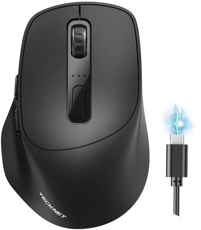 Main image of TECKNET 3-Device Wireless Mouse, Rechargeable Dual-Mode (2.4G & BT 5.0), Silent USB-A & Bluetooth Mouse, 6-DPI up to 4800, Wide Compatibility - Black
