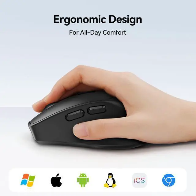 Alt view image 4 of 7 - TECKNET 3-Device Wireless Mouse, Rechargeable Dual-Mode (2.4G & BT 5.0), Silent USB-A & Bluetooth Mouse, 6-DPI up to 4800, Wide Compatibility - Black