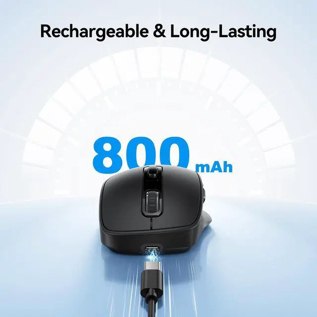 Alt view image 5 of 7 - TECKNET 3-Device Wireless Mouse, Rechargeable Dual-Mode (2.4G & BT 5.0), Silent USB-A & Bluetooth Mouse, 6-DPI up to 4800, Wide Compatibility - Black