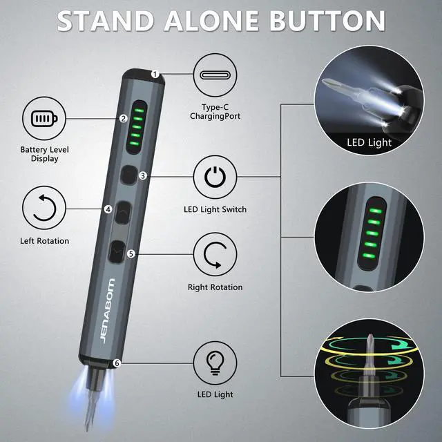 Alt view image 2 of 7 - JENABOM 3.7V Electric Screwdriver, Mini Precision Screwdriver Set, 64 Magnetic Bits, Magnetic Storage, Rechargeable,Cordless, Repair Tool Kit for Electronics Phone Camera Laptop Watch