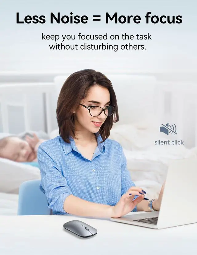 Alt view image 5 of 7 - TECKNET Bluetooth Wireless Mouse, BT5.0/3.0 & 2.4GHz Rechargeable Computer Mouse, Silent Mice,4000DPI Portable USB Mice for Laptop, MacBook Pro/Air,iPad(Silver)