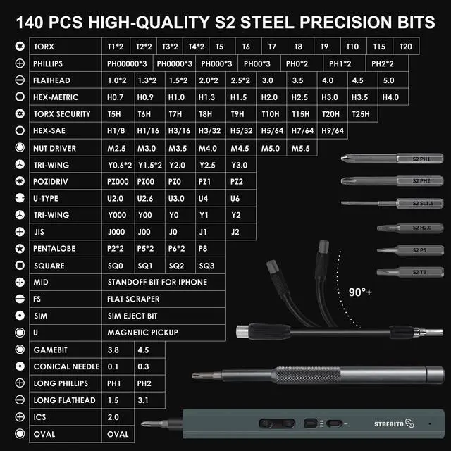 Alt view image 5 of 7 - 155 in 1 Electric Screwdriver Set, Small Electric Screwdriver Cordless with 140 S2 Magnetic Bits, Electronic Power Screwdriver Repair Tool Kit for RC, Computer, PC Building, Laptop