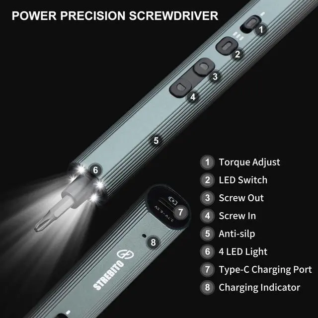 Alt view image 7 of 7 - 155 in 1 Electric Screwdriver Set, Small Electric Screwdriver Cordless with 140 S2 Magnetic Bits, Electronic Power Screwdriver Repair Tool Kit for RC, Computer, PC Building, Laptop