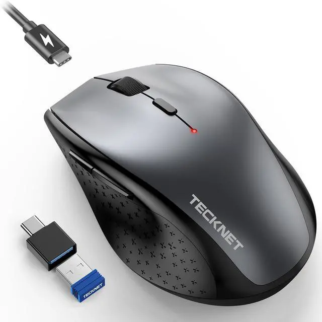 Main image of TECKNET Wireless Mouse Jiggler, USB-C Rechargeable Mouse, Silent Mouse with USB-C Adapter, 6400 DPI Ergonomic Mouse, Build-in Mouse Mover, 2.4G Computer Mice for Mac, Laptop, Desktop, PC
