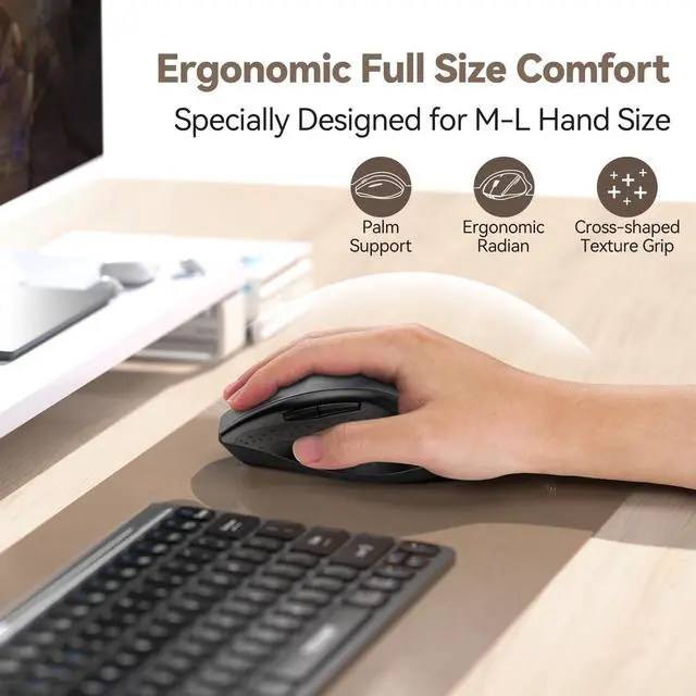 Alt view image 7 of 7 - TECKNET Wireless Mouse Jiggler, USB-C Rechargeable Mouse, Silent Mouse with USB-C Adapter, 6400 DPI Ergonomic Mouse, Build-in Mouse Mover, 2.4G Computer Mice for Mac, Laptop, Desktop, PC