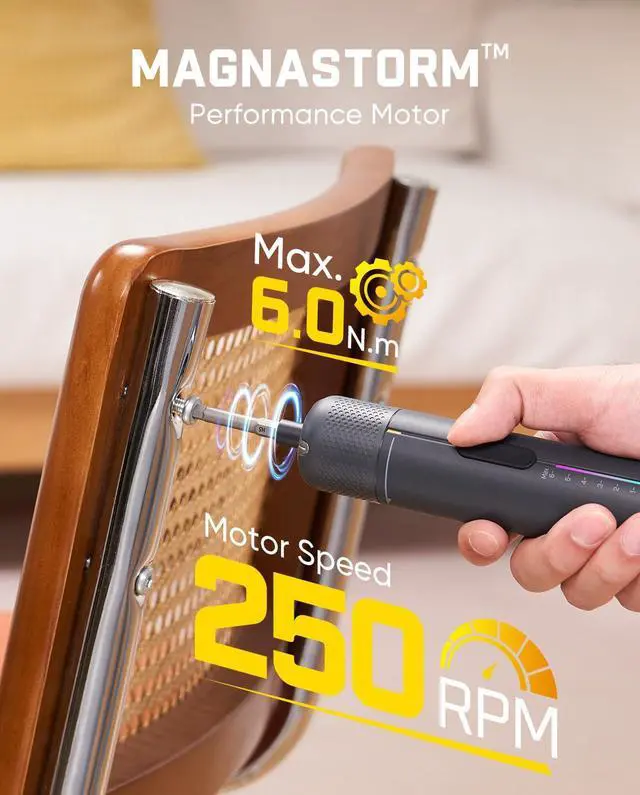 Alt view image 4 of 7 - Fanttik S2 Pro Max Electric Screwdriver, Cordless Screwdriver Set, 7 Torque Settings, 0.5 to 6N.m, 16 Magnetic Bits, 1/4''Hex Shank, with Separate 90° Angle Adapter for Tight Space and Household DIY