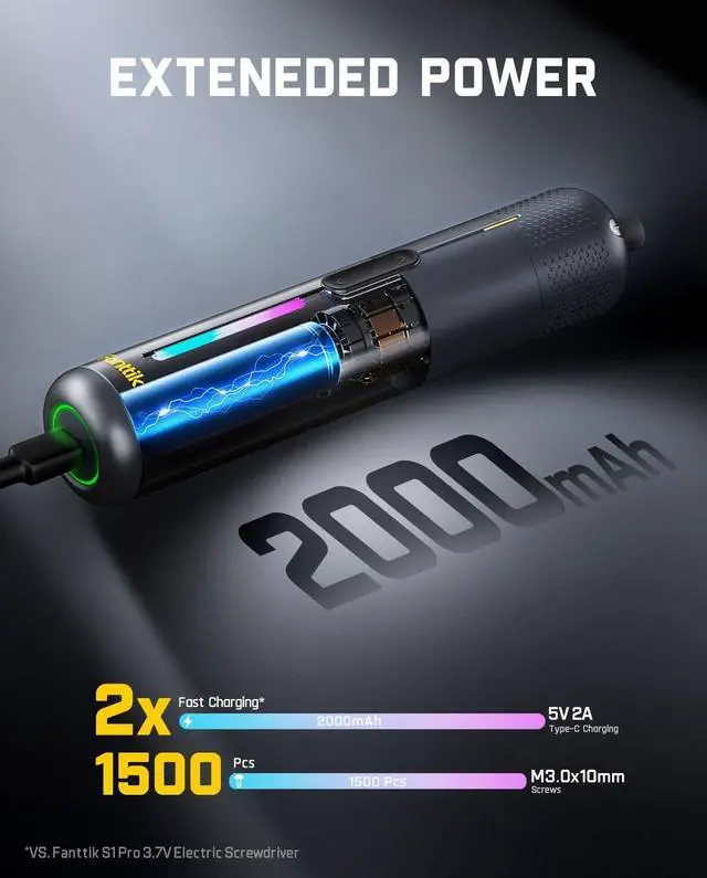 Alt view image 7 of 7 - Fanttik S2 Pro Max Electric Screwdriver, Cordless Screwdriver Set, 7 Torque Settings, 0.5 to 6N.m, 16 Magnetic Bits, 1/4''Hex Shank, with Separate 90° Angle Adapter for Tight Space and Household DIY