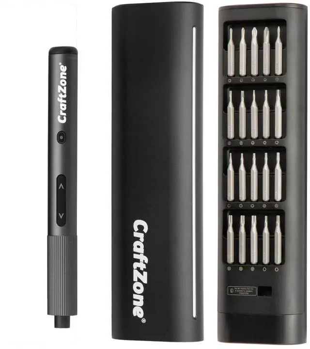Main image of CRAFTZONE Ultra Mini Electric Screwdriver, Max 0.5N.m, Power Screwdriver with20 S2 Steel Bits, 5/32'' Hex with LED Light, Magnetic Storage, Repair Tool for Electronics, Camera, Laptop(Grey)