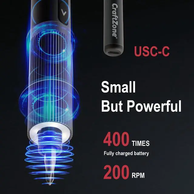 Alt view image 4 of 7 - CRAFTZONE Ultra Mini Electric Screwdriver, Max 0.5N.m, Power Screwdriver with20 S2 Steel Bits, 5/32'' Hex with LED Light, Magnetic Storage, Repair Tool for Electronics, Camera, Laptop(Grey)