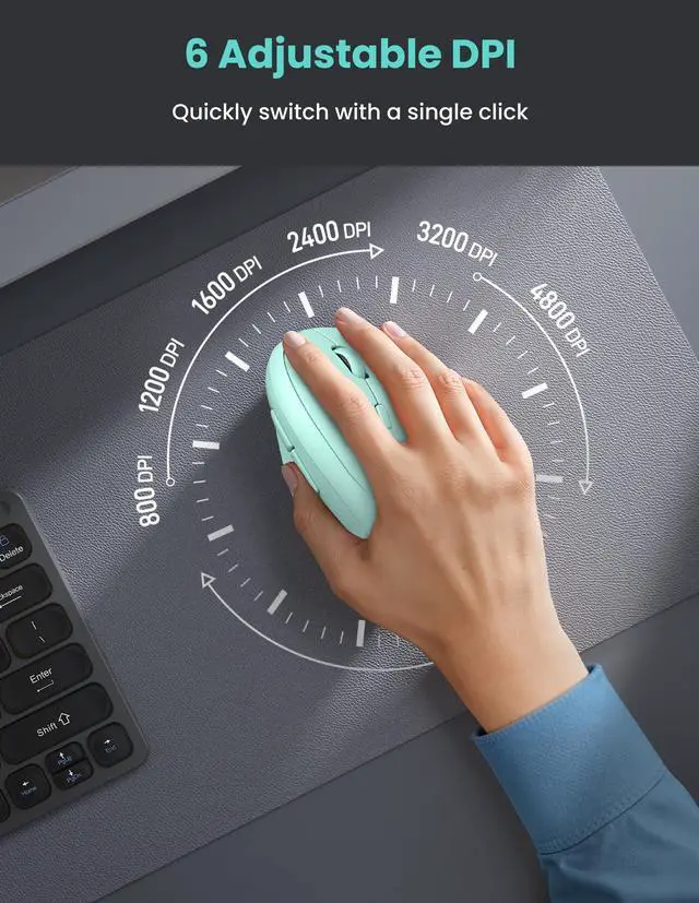 Alt view image 4 of 7 - TECKNET Ergonomic Mouse, Bluetooth Wireless Vertical Mouse, Rechargeable Battery, Quiet Clicks, 4800 DPI Adjustable, BT5.0/3.0 & 2.4G Connect, Easy to use, Wide Compatibility