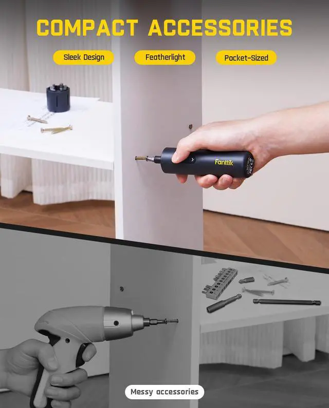 Alt view image 4 of 7 - Fanttik S1 Capsule Cordless Screwdriver, Electric Screwdriver, Max 5 N.m, 320 RPM Motor, 5 Pcs Double-Ended Bits, Compact Design, LED Light, 1/4''Hex, Idea Tool for Furniture, Appliances-Grey