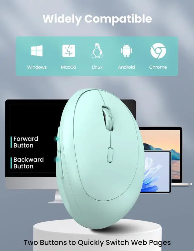 Alt view image 7 of 7 - TECKNET Ergonomic Mouse, Bluetooth Wireless Vertical Mouse, Rechargeable Battery, Quiet Clicks, 4800 DPI Adjustable, BT5.0/3.0 & 2.4G Connect, Easy to use, Wide Compatibility