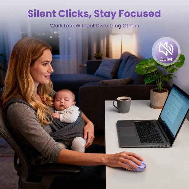 Alt view image 4 of 7 - TECKNET Bluetooth Wireless Mouse (BT5.0/3.0 & 2.4G) Silent Click Compact and Portable USB Cordless Optical Computer Mice,Bluetooth Mouse for Laptop Computer Notebook PC,Purple