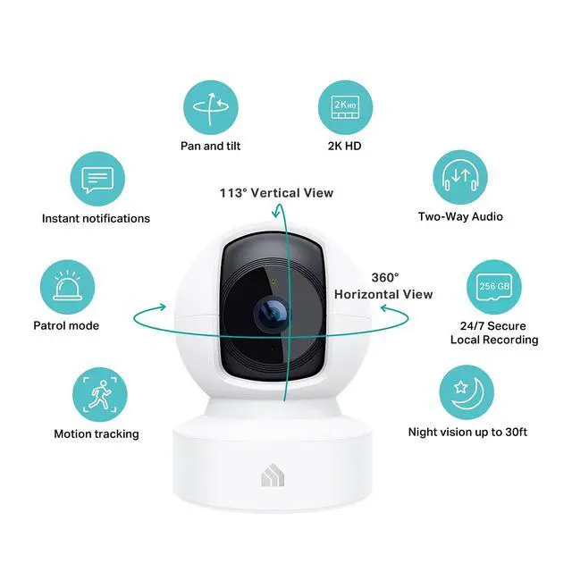 Alt view image 2 of 7 - Kasa 2K+ Indoor Pan/Tilt Wired Security Camera - Works as a Baby Monitor & Pet Camera, Motion Detection & Tracking, 2-Way Audio, Night Vision, Subscription-Free Local Storage or Optional Cloud, KC410S