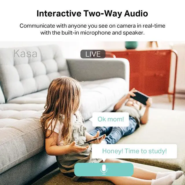 Alt view image 6 of 7 - Kasa 2K+ Indoor Pan/Tilt Wired Security Camera - Works as a Baby Monitor & Pet Camera, Motion Detection & Tracking, 2-Way Audio, Night Vision, Subscription-Free Local Storage or Optional Cloud, KC410S