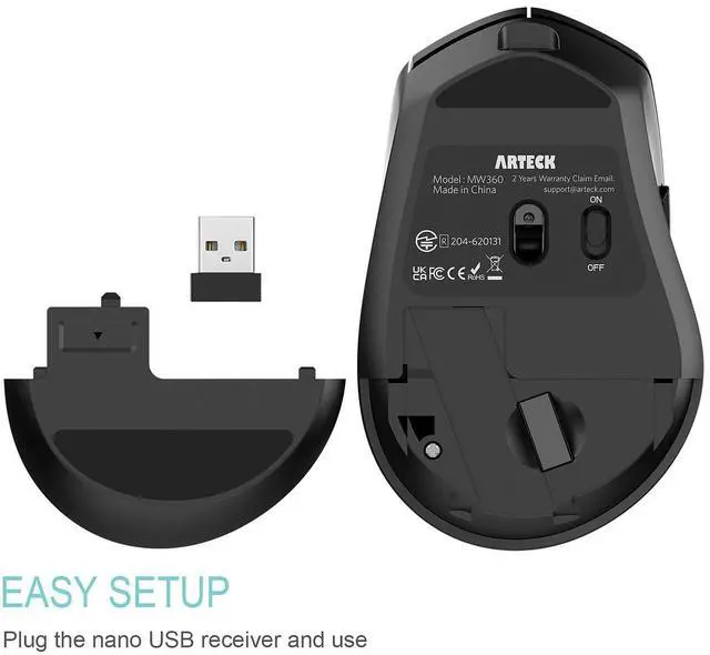 Alt view image 3 of 7 - Arteck 2.4G Wireless Mouse with Nano USB Receiver Ergonomic Right Hand Silent Clicking with Backward & Forward for Computer/Desktop/PC/Laptop and Windows 10/8/7 Build in Rechargeable Battery