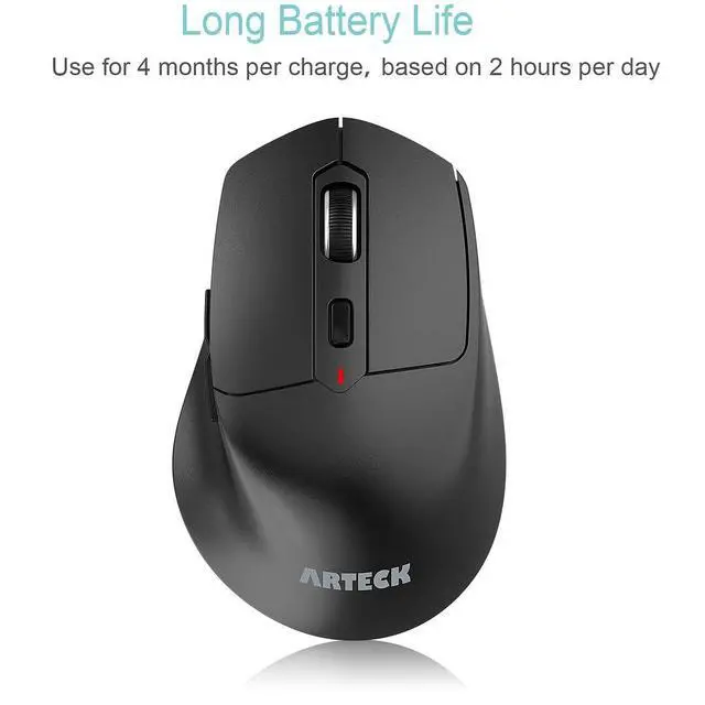 Alt view image 5 of 7 - Arteck 2.4G Wireless Mouse with Nano USB Receiver Ergonomic Right Hand Silent Clicking with Backward & Forward for Computer/Desktop/PC/Laptop and Windows 10/8/7 Build in Rechargeable Battery