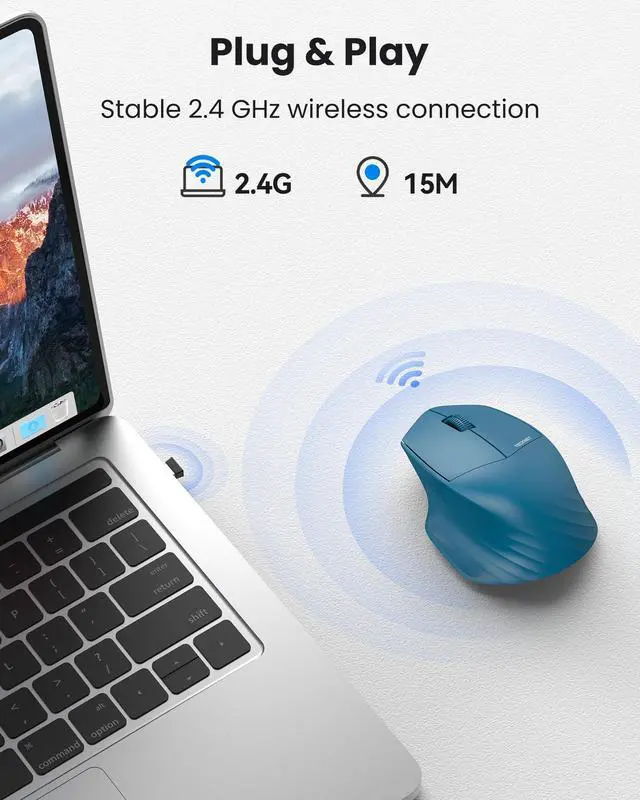 Alt view image 2 of 7 - TECKNET Wireless Mouse, 2.4GHz Computer Mouse, 3 Adjustable DPI Silent Mouse with USB A Receiver, 3 Buttons, 24 Months Battery Life, Ergonomic Wireless Mouse for Laptop, PC, Mac, Desktop-Blue