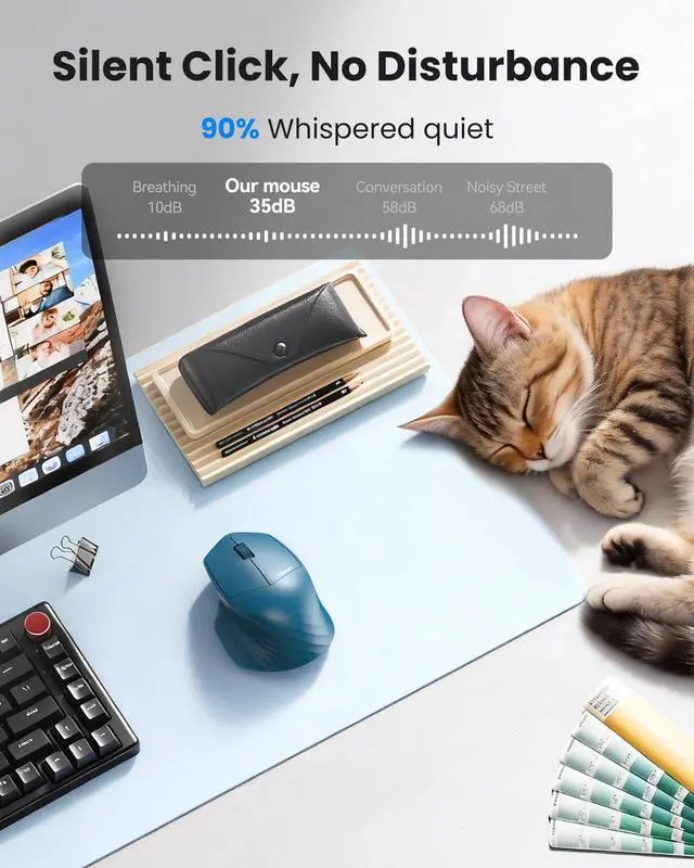 Alt view image 5 of 7 - TECKNET Wireless Mouse, 2.4GHz Computer Mouse, 3 Adjustable DPI Silent Mouse with USB A Receiver, 3 Buttons, 24 Months Battery Life, Ergonomic Wireless Mouse for Laptop, PC, Mac, Desktop-Blue