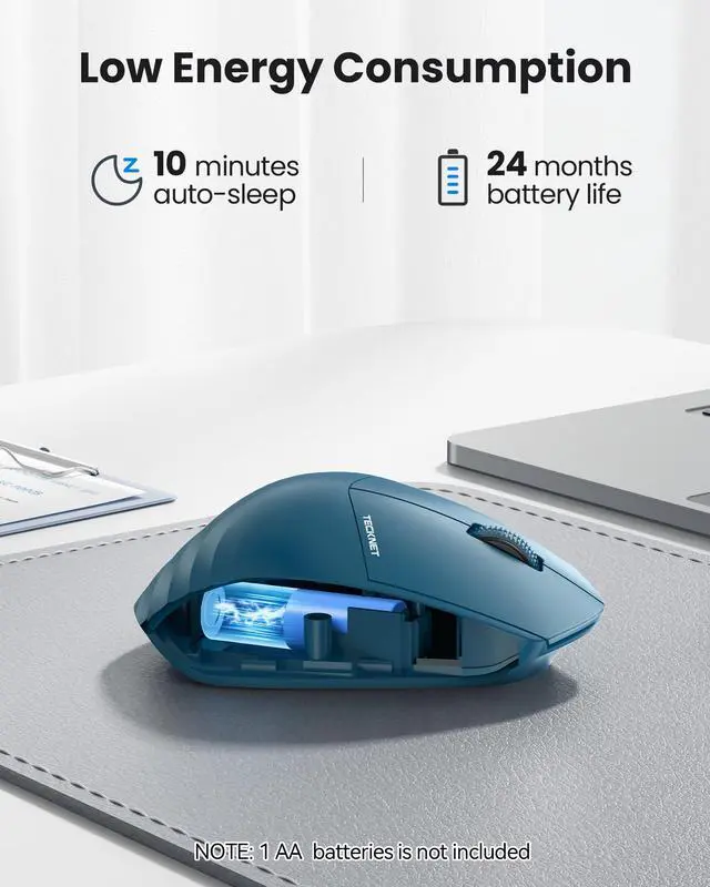 Alt view image 6 of 7 - TECKNET Wireless Mouse, 2.4GHz Computer Mouse, 3 Adjustable DPI Silent Mouse with USB A Receiver, 3 Buttons, 24 Months Battery Life, Ergonomic Wireless Mouse for Laptop, PC, Mac, Desktop-Blue
