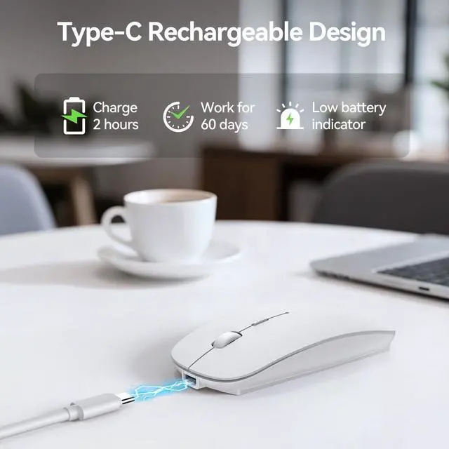 Alt view image 3 of 7 - TECKNET Bluetooth Wireless Mouse, Rechargeable Silent Portable Computer Mouse, 6 Adjustable DPI, Dual Mode (Bluetooth 5.2/3.0 and 2.4G USB Receiver) for Laptop, iPad, MacBook, PC, Desktop, Android