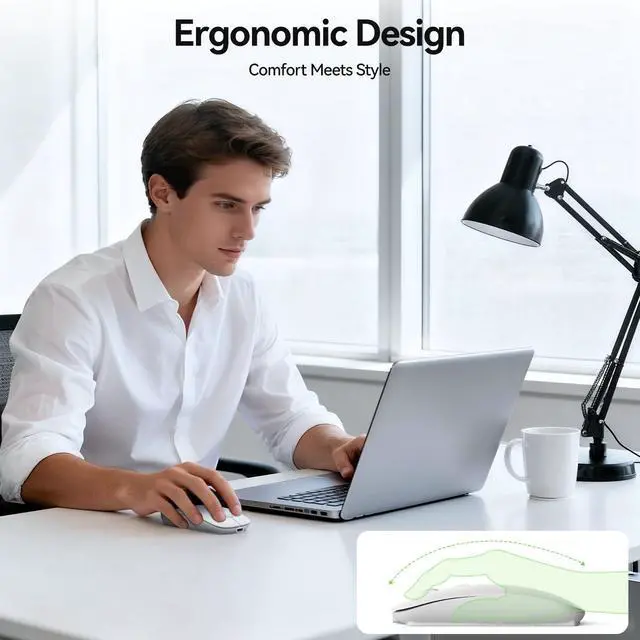 Alt view image 5 of 7 - TECKNET Bluetooth Wireless Mouse, Rechargeable Silent Portable Computer Mouse, 6 Adjustable DPI, Dual Mode (Bluetooth 5.2/3.0 and 2.4G USB Receiver) for Laptop, iPad, MacBook, PC, Desktop, Android