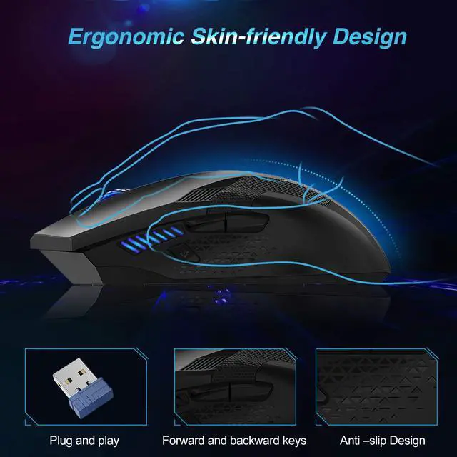 Alt view image 4 of 7 - TECKNET Wireless Mouse-USB Ergonomic Optical Cordless Mouse with 8 Buttons,12-Month Battery Life,4800 DPI Optical Tracking,High-Precision 5 Adjustable DPI for PC/Mac/Laptop