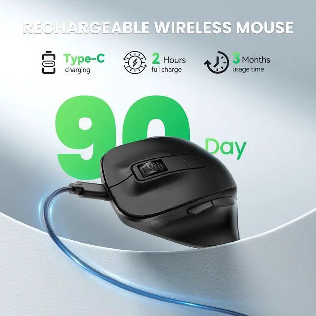 Alt view image 4 of 7 - TECKNET Wireless Mouse, Bluetooth Mouse (BT5.0/3.0 & 2.4G) Rechargeable 4800 DPI Silent Mice, Computer Mice with USB A Receiver,Ergonomic Grips Optical Cordless Mice for Laptop/Mac/PC,Black