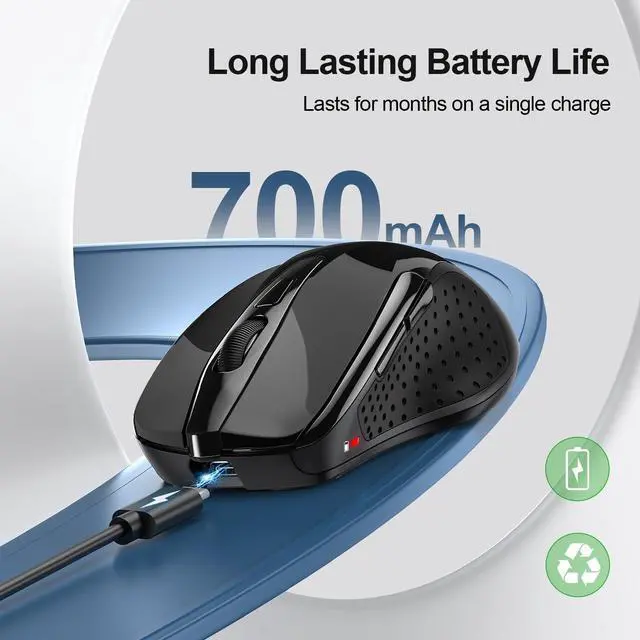 Alt view image 3 of 7 - TECKNET Wireless Mouse (BT5.0/3.0 & 2.4G) Rechargeable 4800 DPI Silent USB A & Bluetooth Mouse 6 Buttons, Wide Compatibility - Black