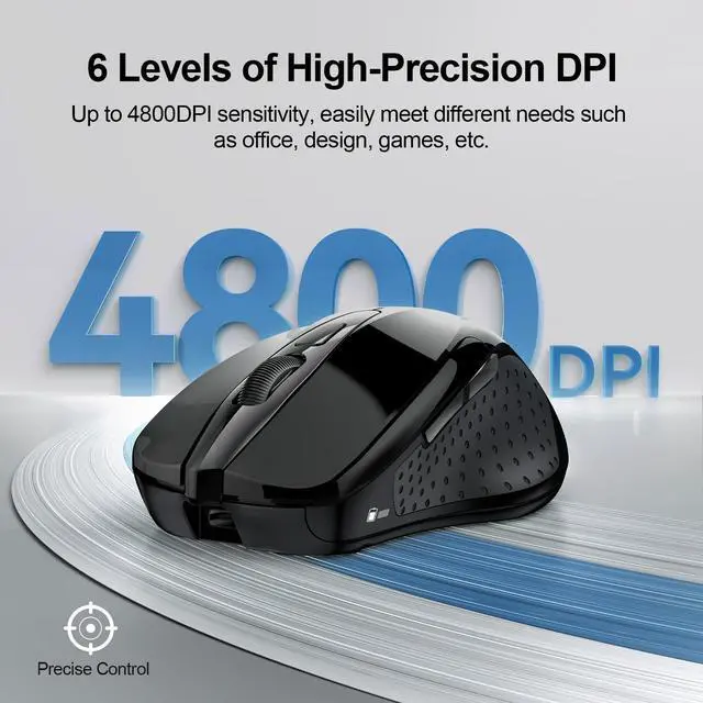 Alt view image 5 of 7 - TECKNET Wireless Mouse (BT5.0/3.0 & 2.4G) Rechargeable 4800 DPI Silent USB A & Bluetooth Mouse 6 Buttons, Wide Compatibility - Black