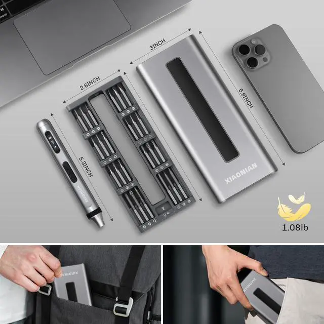 Alt view image 5 of 7 - 52 in 1 Electric Screwdriver Set,XIAONIAN 3.7V Mini Precision Screwdriver Set with 48 S2 Magnetic Bits,USB-C Charging Cable,LED Light,Small Repair Tool Kit for Phone,Watch,Eyeglasses,PC,Camera,Laptop